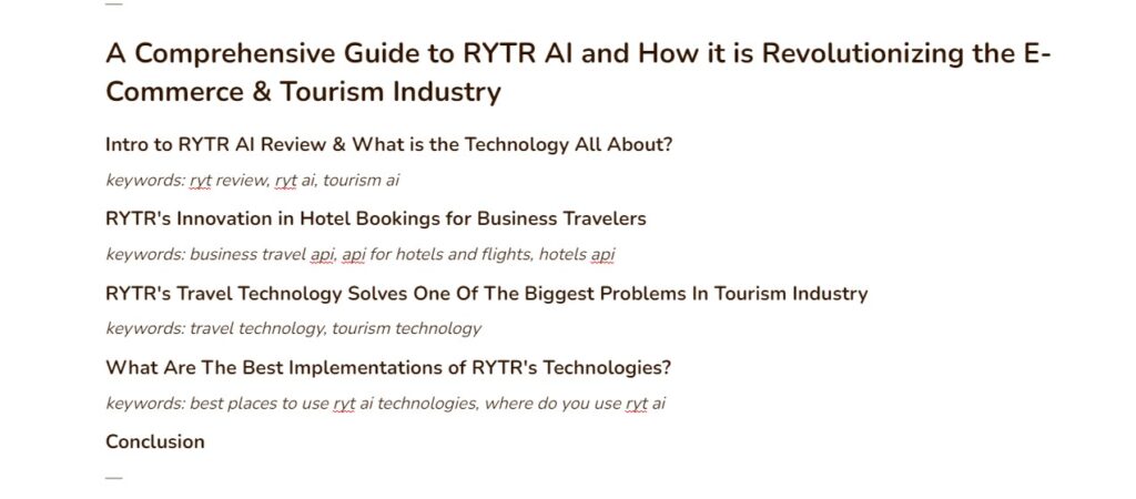 Rytr SEO Blog outline