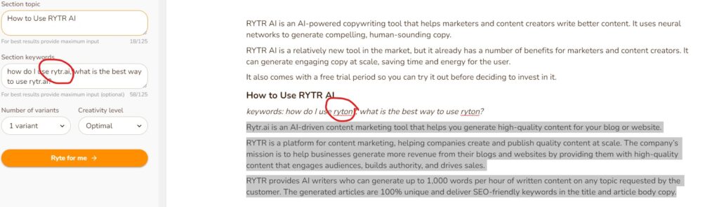 Rytr SEO blog content